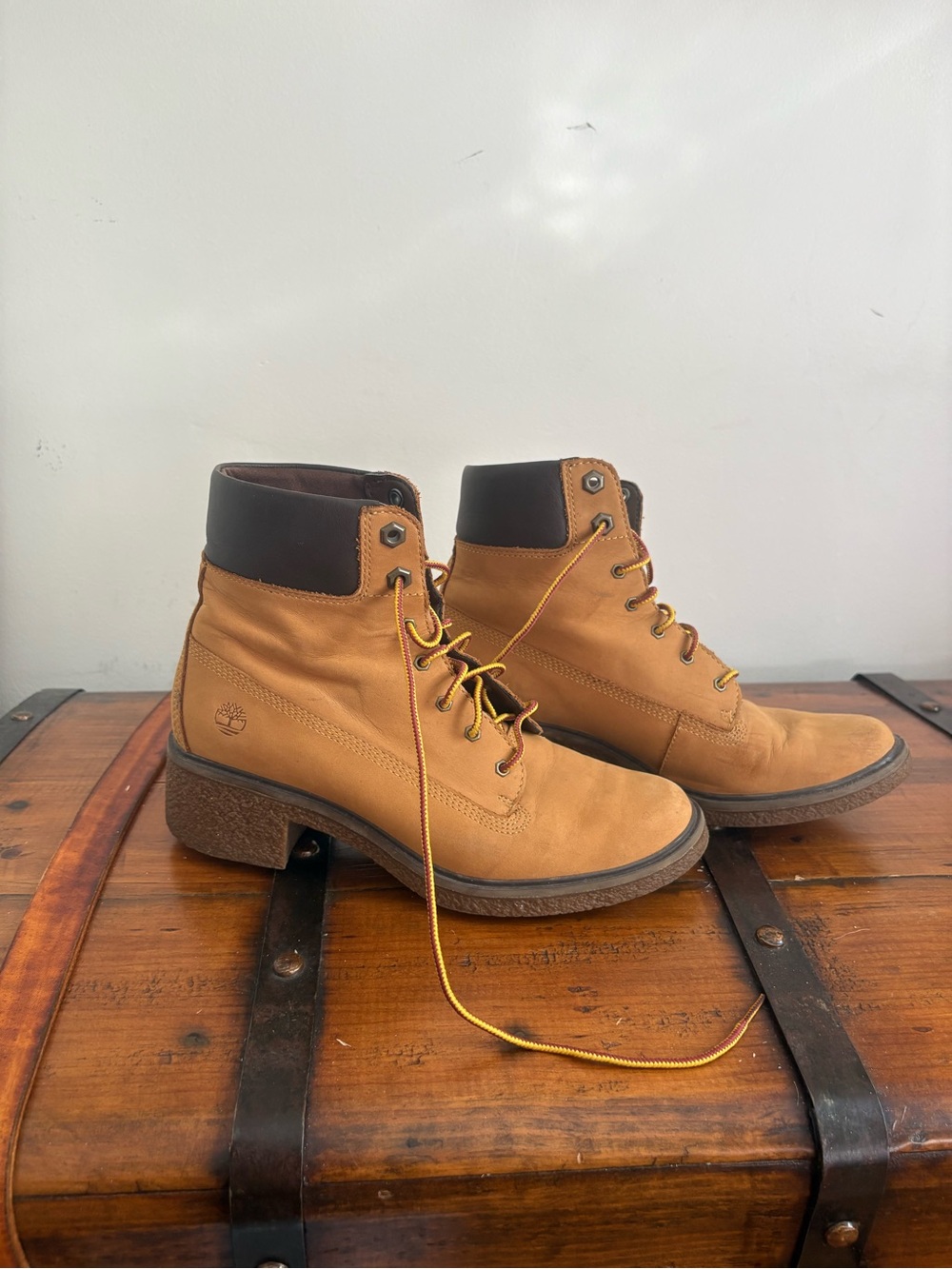 Timberland Wheat Brown Leather Heeled Lace-Up Boots